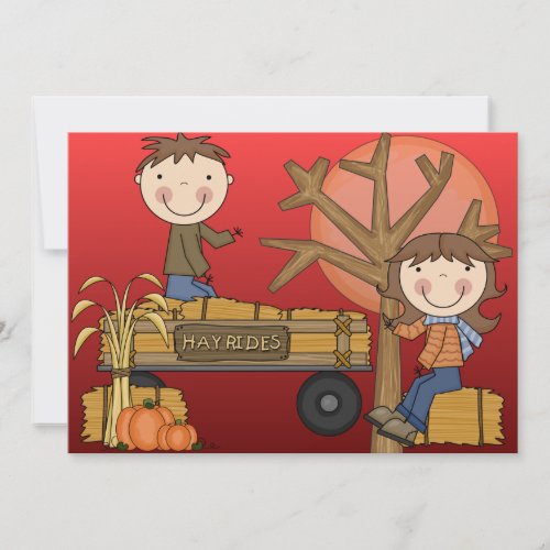 Hay Ride Autumn Party Invitation girl