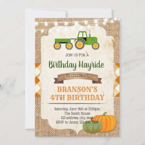 Hay ride party birthday invitation