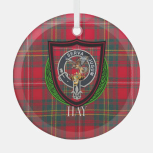 Hay Scottish Clan Tartan & Crest Glass Ornament