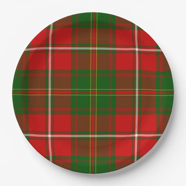 Hay tartan red green plaid paper plates (Front)
