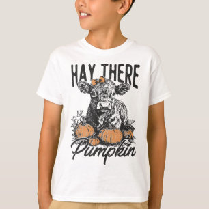 Hay There Pumpkin Cute Cow Farm Fall Autumn Cow Ha T-Shirt