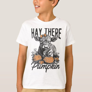 Hay There Pumpkin Cute Cow Farm Fall Autumn Cow Ha T-Shirt