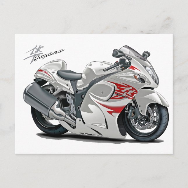 Hayabusa White-Red Bike Postcard (Front)