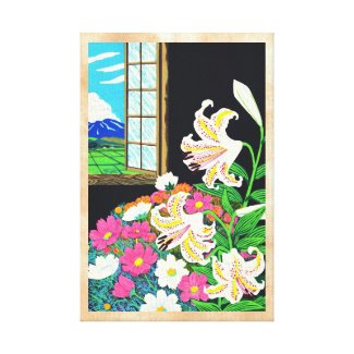 Hayashi Waichi Golden Rayed Lily and Cosmos Canvas Print