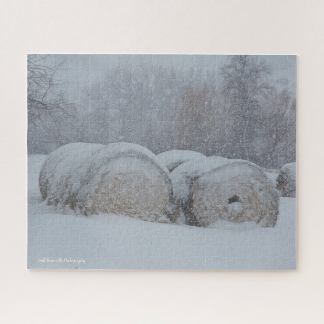 Haybails in a Snowstorm Jigsaw Puzzle (Horizontal)