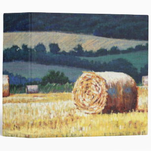 Haybales on hillside oil on canvas 3 ring binder