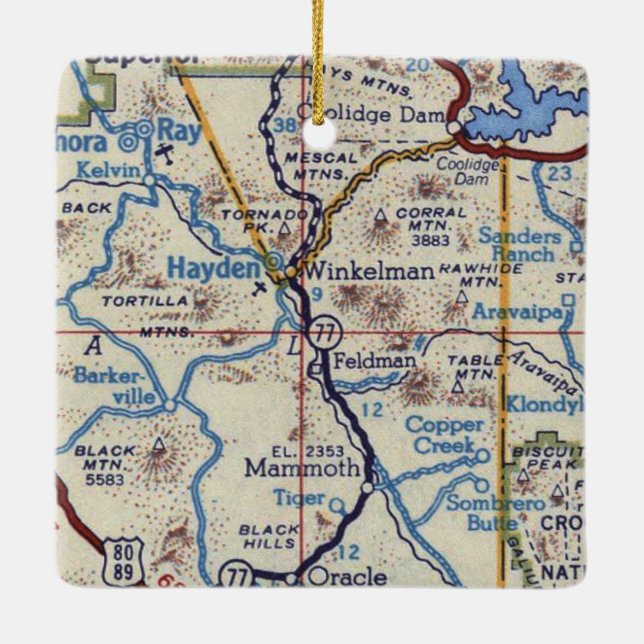 Hayden Arizona Vintage Map Ceramic Ornament (Back)