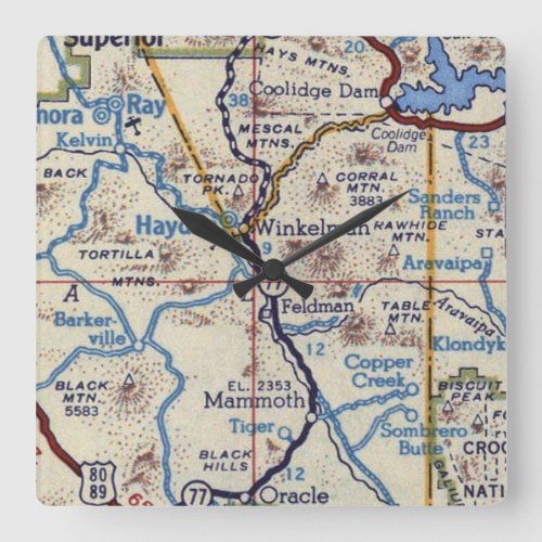 Hayden Arizona Vintage Map Square Wall Clock