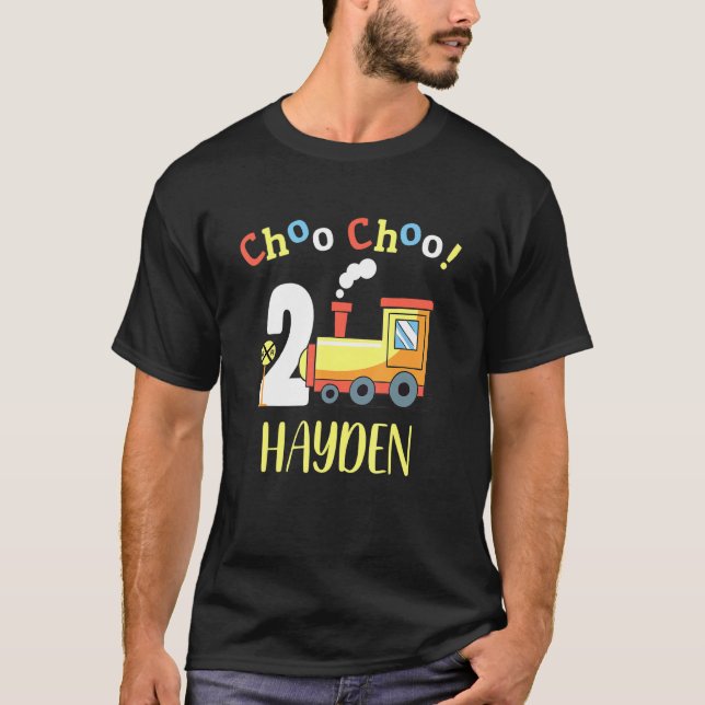 Hayden Choo Choo Two Train 2nd Birthday Turning 2 T-Shirt (Front)