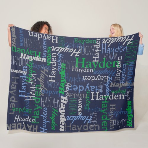 Hayden personalized name green blue gray blanket