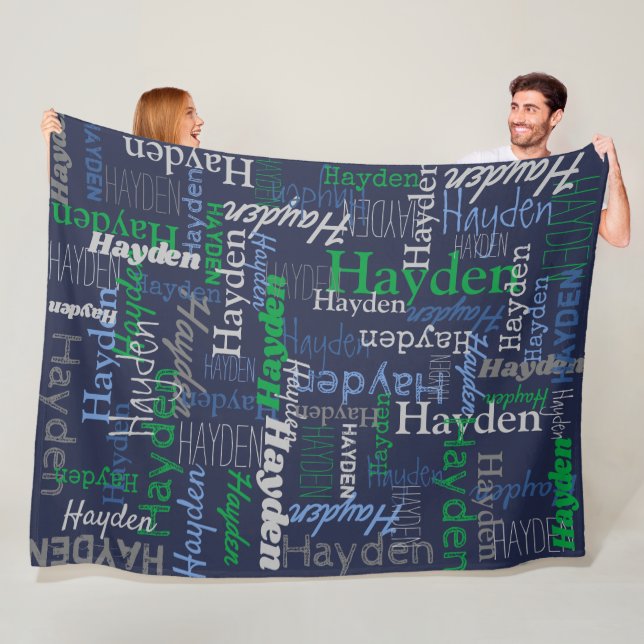 Hayden personalized name green blue gray blanket (In Situ)