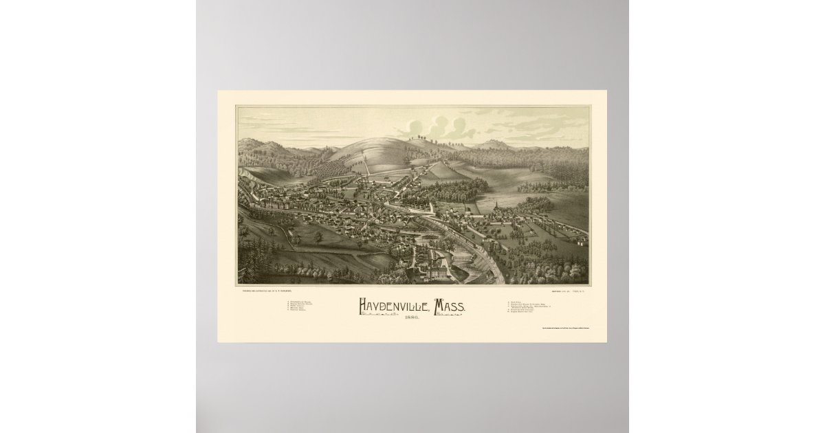 Haydenville, MA Panoramic Map 1886 Poster Zazzle