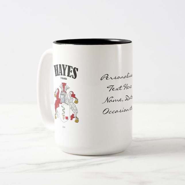 Hayes Family Crest, Translation & Meaning Two-Tone Coffee Mug (Front Left)