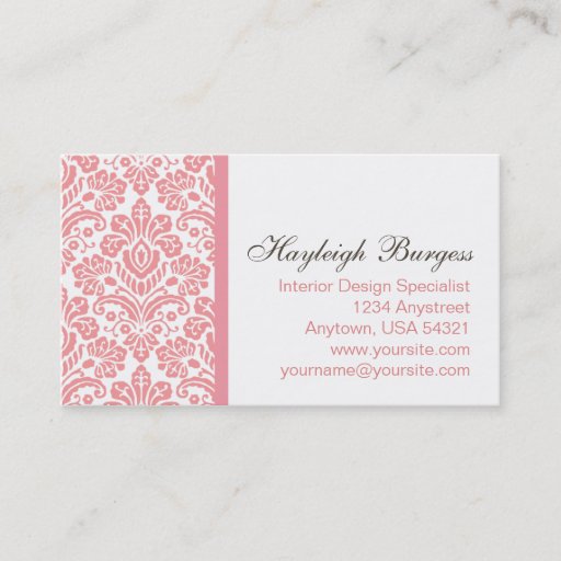 Customizable Hayleigh #2 Pink Damask Chic Business Card