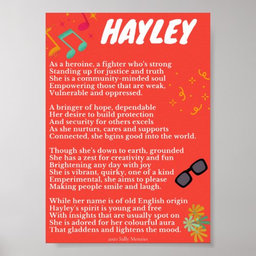 Hayley Name Poem Poster