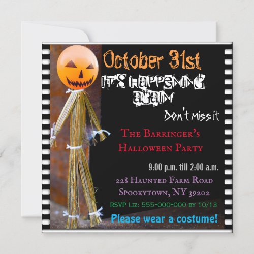 Hayride Bonfire Pumpkin Head Dude Halloween Invite