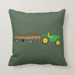 Hayride Green and Yellow Tractor Illustration Throw Pillow<br><div class="desc">This throw pillow has a classic farm look with an illustration of a tractor on the front and a pattern of apples and apple treats on the reverse side all set against a dark green background. This realistic style illustration depicts a green and yellow tractor towing a hay-filled wagon that...</div>