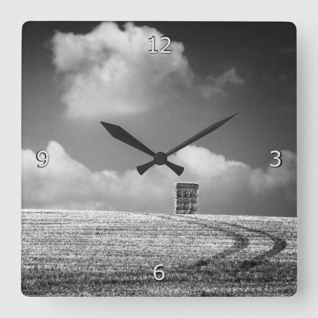 Haystack And Tracks minimalist Square Wall Clock (Front)