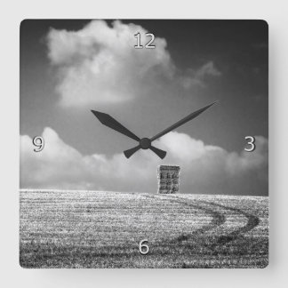Haystack And Tracks minimalist Square Wall Clock