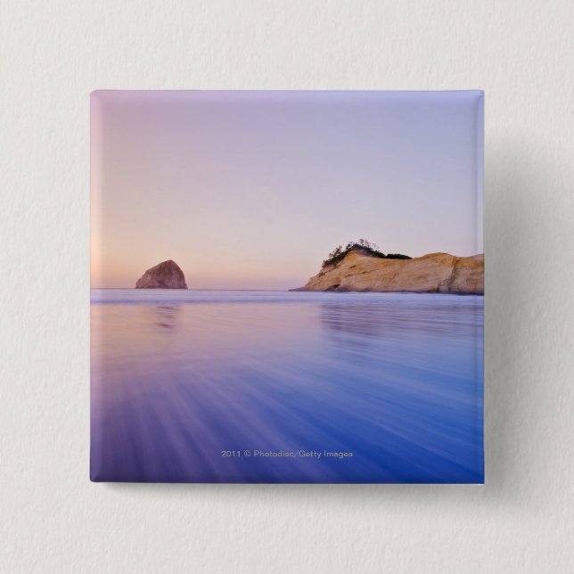 Haystack Rock At Dawn Blurred Blue Purple Waves Button (Front)