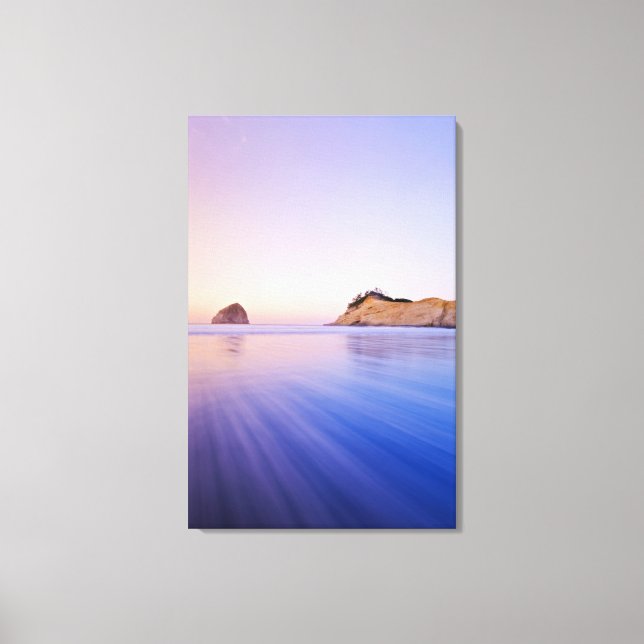 Haystack Rock At Dawn Blurred Blue Purple Waves Canvas Print (Front)
