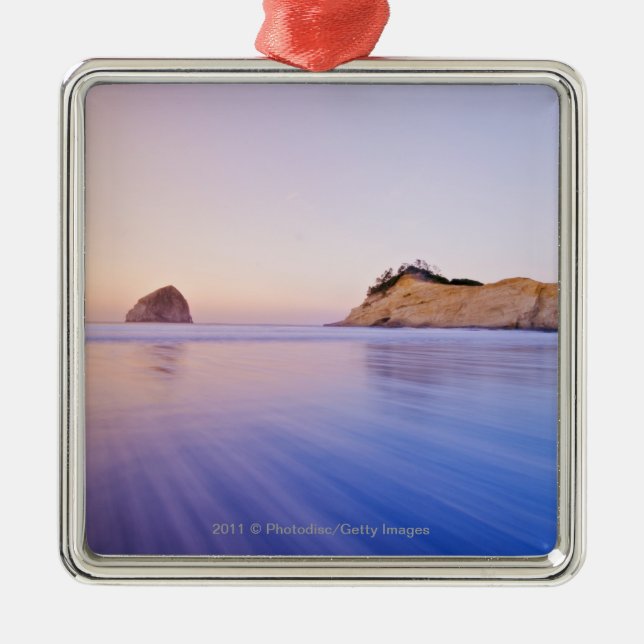 Haystack Rock At Dawn Blurred Blue Purple Waves Metal Ornament (Front)