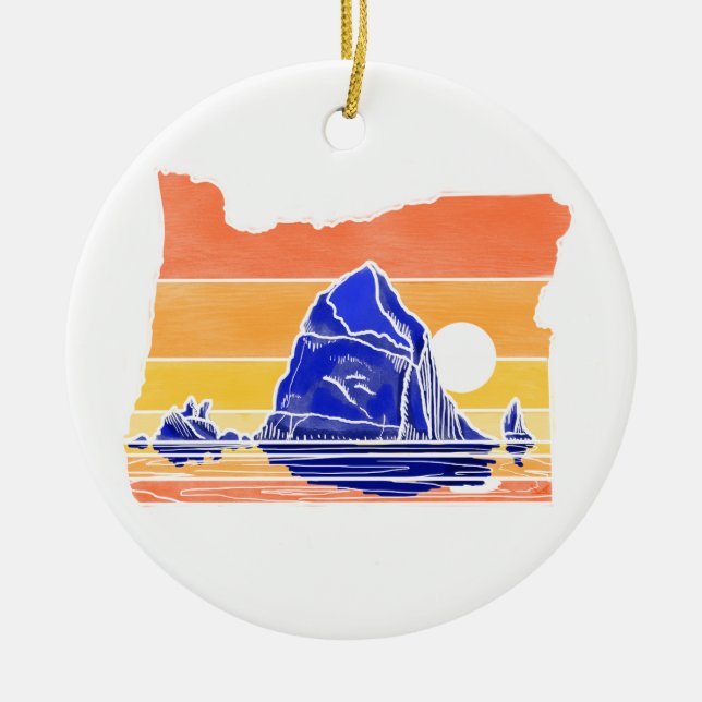 Haystack Rock Cannon Beach Line Art Ornament  (Front)