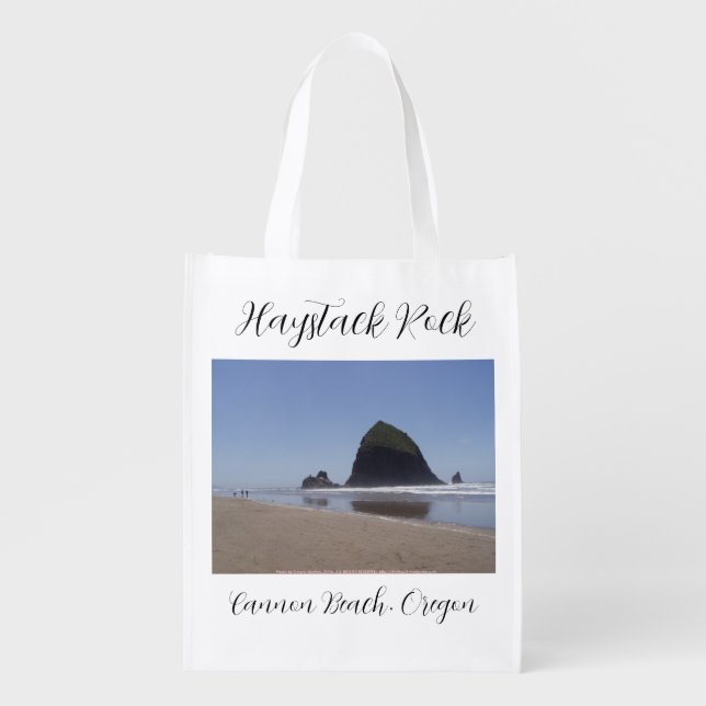 Haystack Rock cannon beach OR Reusable Grocery Bag (Front)