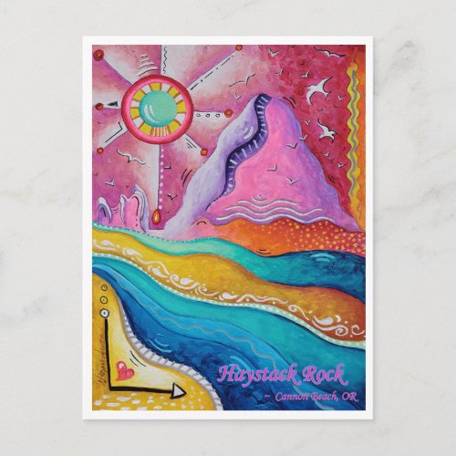 Haystack Rock Cannon Beach OR Travel Art Postcard