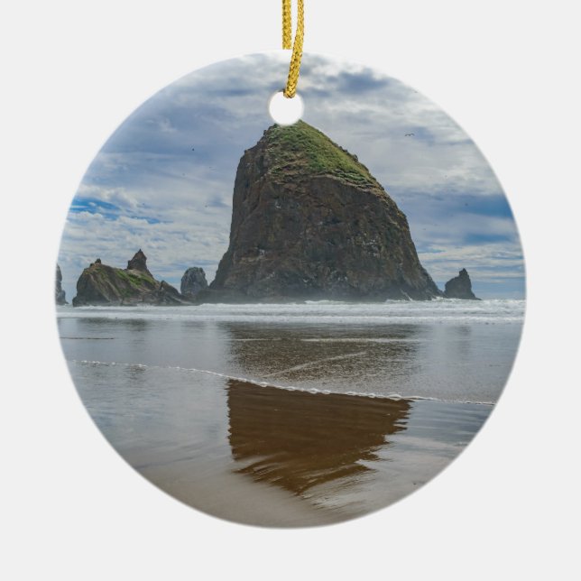 Haystack Rock, Cannon Beach, Oregon Ceramic Ornament (Front)