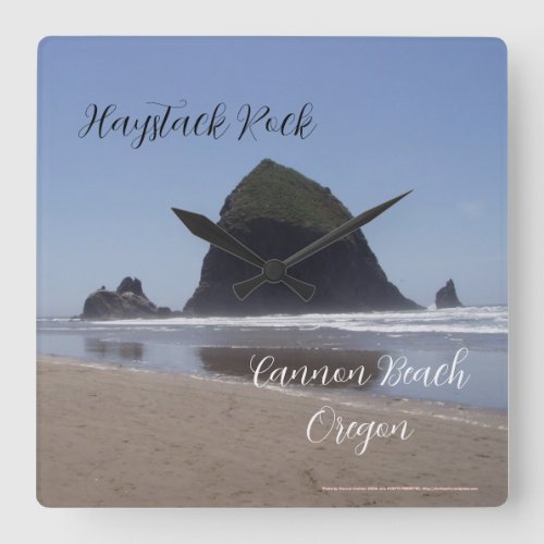 Haystack Rock cannon beach Oregon Square Wall Clock