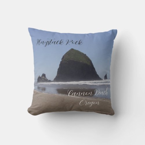 Haystack Rock cannon beach Oregon Throw Pillow