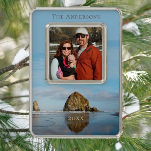 Haystack Rock Family Photo Cannon Beach Christmas  Christmas Ornament