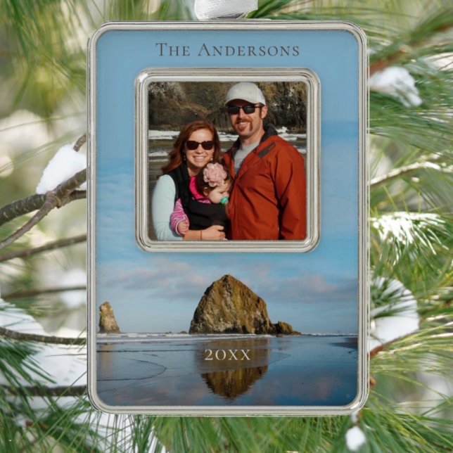 Haystack Rock Family Photo Cannon Beach Christmas  Ornament (Creator Uploaded)