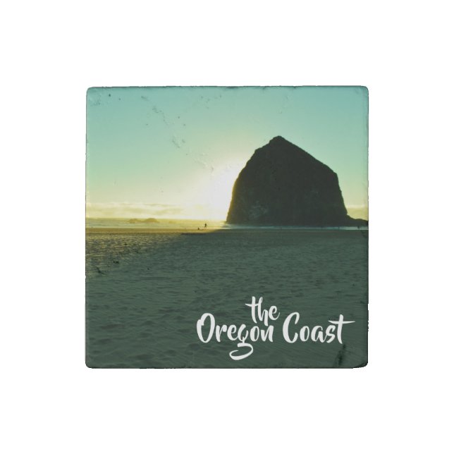 Haystack Rock Sunset, Oregon Coast Stone Magnet (Front)