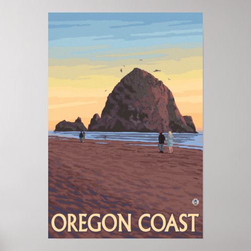 Haystack Rock Vintage Travel Poster