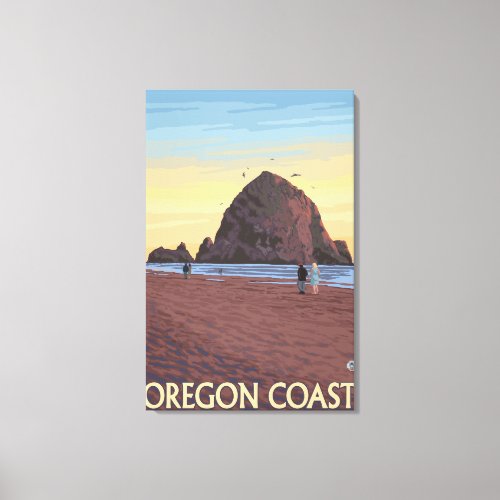 Haystack Rock Vintage Travel Poster Canvas Print