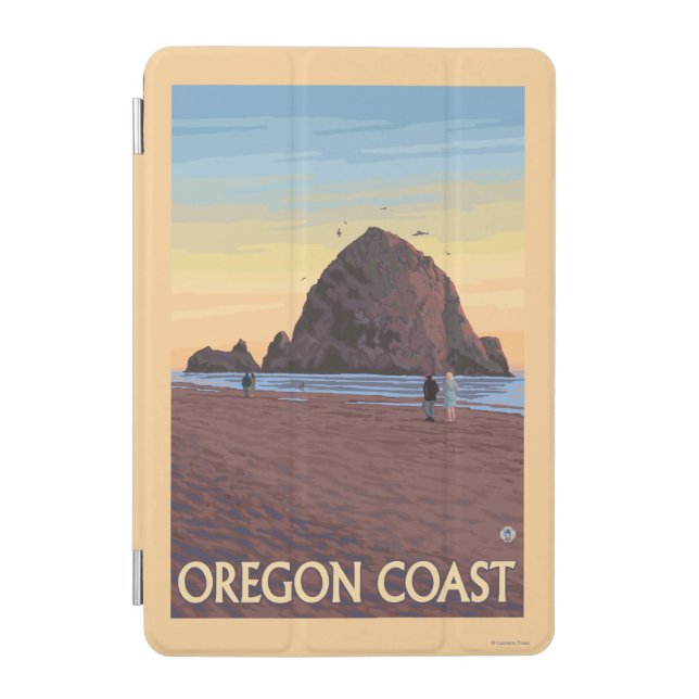 Haystack Rock Vintage Travel Poster iPad Mini Cover (Front)
