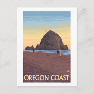 Haystack Rock Vintage Travel Poster Postcard