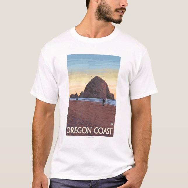Haystack Rock Vintage Travel Poster T-Shirt (Front)