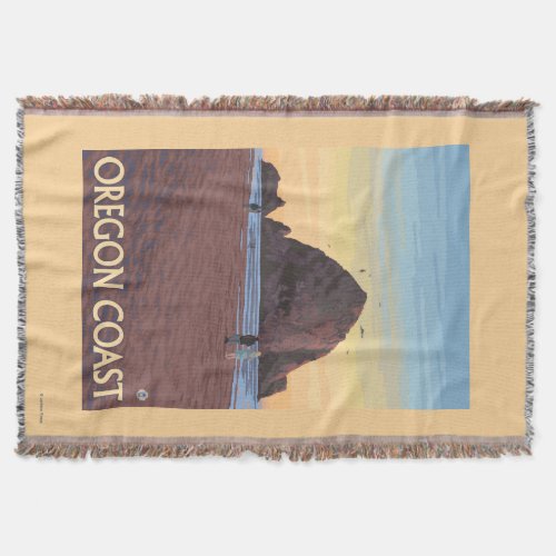 Haystack Rock Vintage Travel Poster Throw Blanket