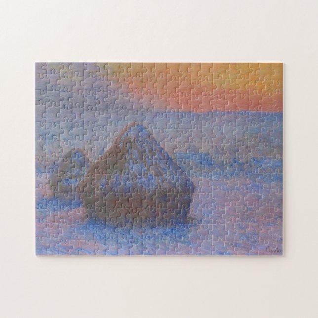 Haystacks at Sunset Snow Effect Monet Fine Art Jigsaw Puzzle (Horizontal)