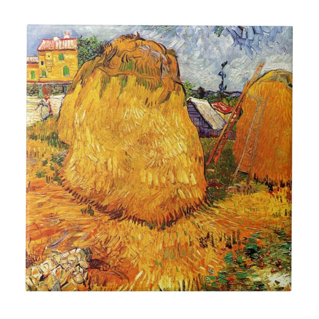 Haystacks in Provence by Van Gogh. Ceramic Tile (Front)