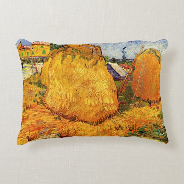 Haystacks in Provence by Vincent van Gogh Accent Pillow (Front)
