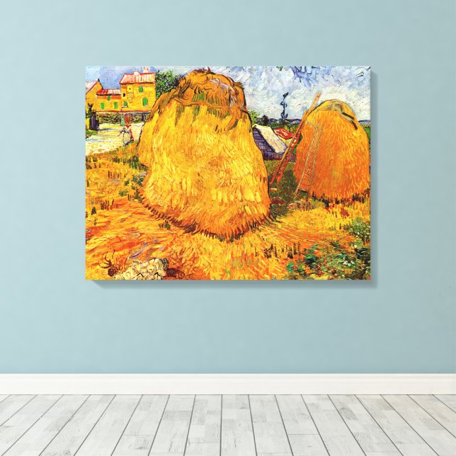 Haystacks in Provence by Vincent van Gogh Canvas Print (Insitu(Wood Floor))