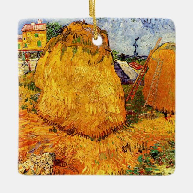 Haystacks in Provence by Vincent van Gogh Ceramic Ornament (Front)