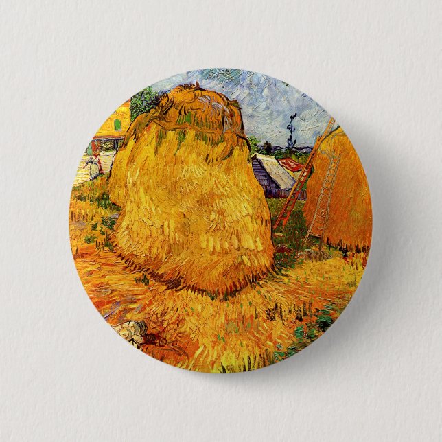 Haystacks in Provence by Vincent van Gogh Pinback Button (Front)