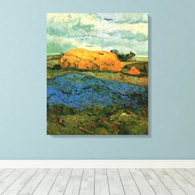 Haystacks Under a Rainy Sky by Vincent van Gogh Canvas Print (Insitu(Wood Floor))