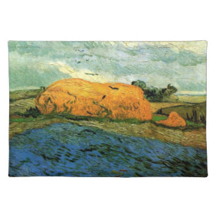 Haystacks Under a Rainy Sky by Vincent van Gogh Cloth Placemat