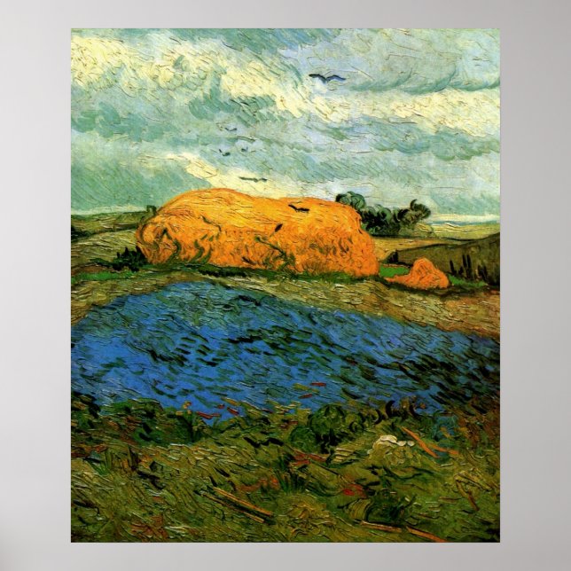 Haystacks Under a Rainy Sky by Vincent van Gogh Poster (Front)